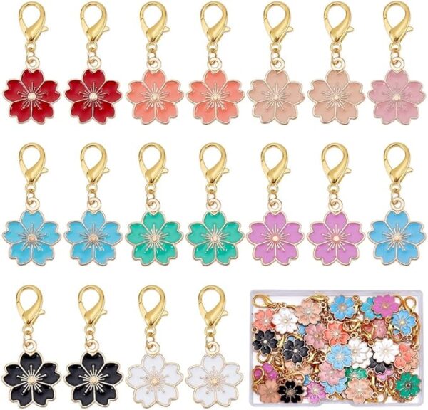 50pcs Sakura Flower Stitch Markers – Enamel Crochet & Knitting Clips with Lobster Clasp