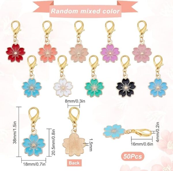 50pcs Sakura Flower Stitch Markers – Enamel Crochet & Knitting Clips with Lobster Clasp - Image 2