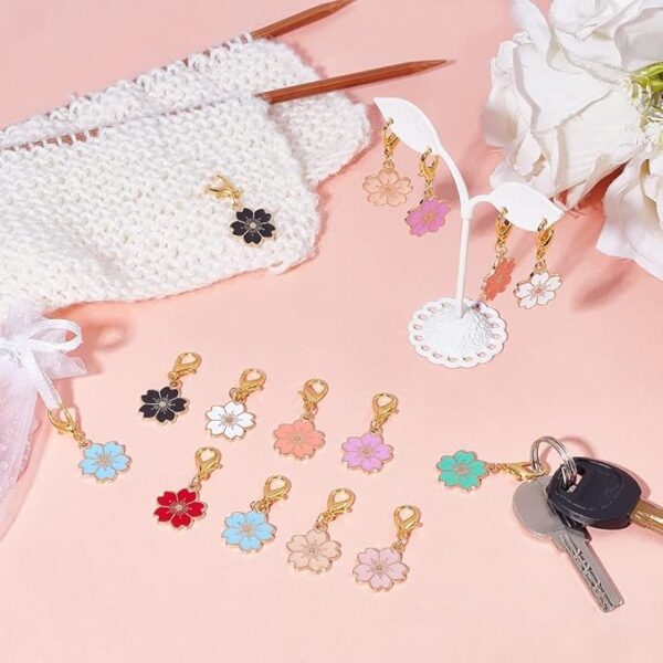 50pcs Sakura Flower Stitch Markers – Enamel Crochet & Knitting Clips with Lobster Clasp - Image 4