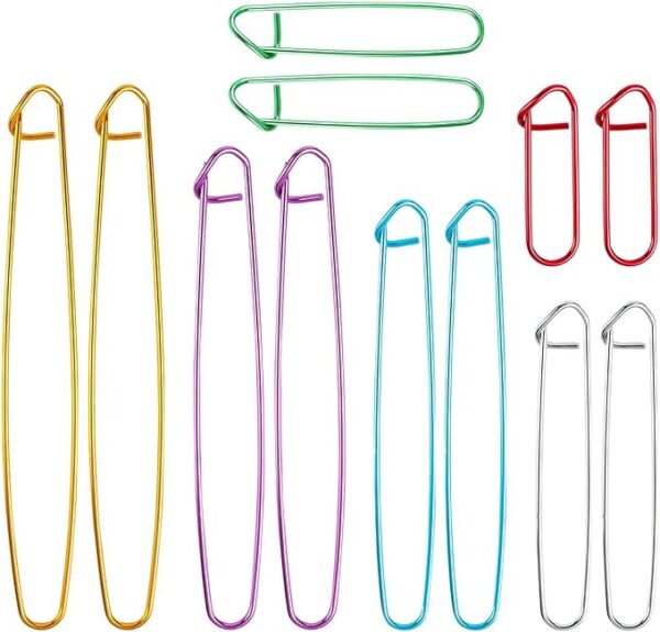 12pcs Aluminum Yarn Stitch Holders – 6 Sizes Knitting & Crochet Markers