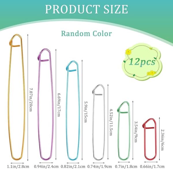 12pcs Aluminum Yarn Stitch Holders – 6 Sizes Knitting & Crochet Markers - Image 2