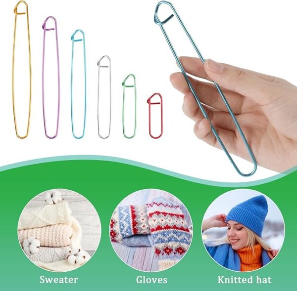 12pcs Aluminum Yarn Stitch Holders – 6 Sizes Knitting & Crochet Markers - Image 3