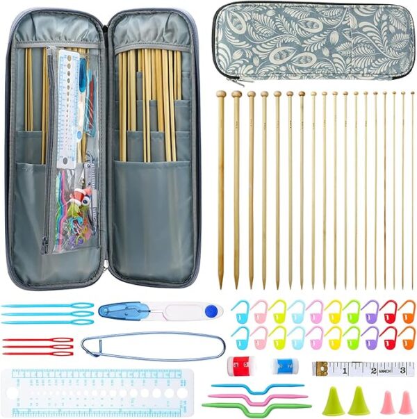 18-Pair Knitting Needles & Accessories Kit – Professional Durable DIY Set with Portable Case