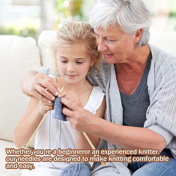 7 Pairs Bamboo Knitting Needles Set – Natural Long Wooden Single Point Needles for Beginners - Image 4