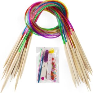 18 Pairs Bamboo Circular Knitting Needles – 2mm-10mm with Colorful Tubes, 31.5" Length