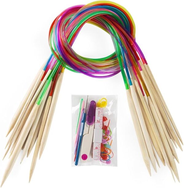 18 Pairs Bamboo Circular Knitting Needles – 2mm-10mm with Colorful Tubes, 31.5" Length