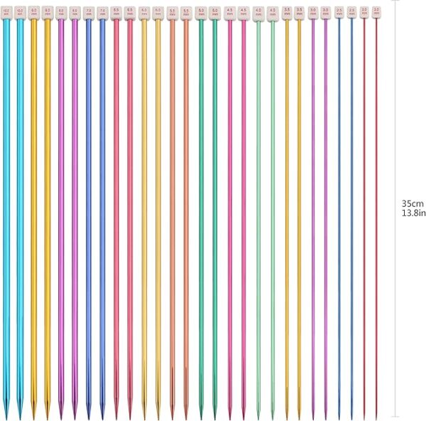 14 Pairs Stainless Steel Knitting Needles – 2.0mm-10.0mm Colored Straight Needles, 13.8" Length - Image 3