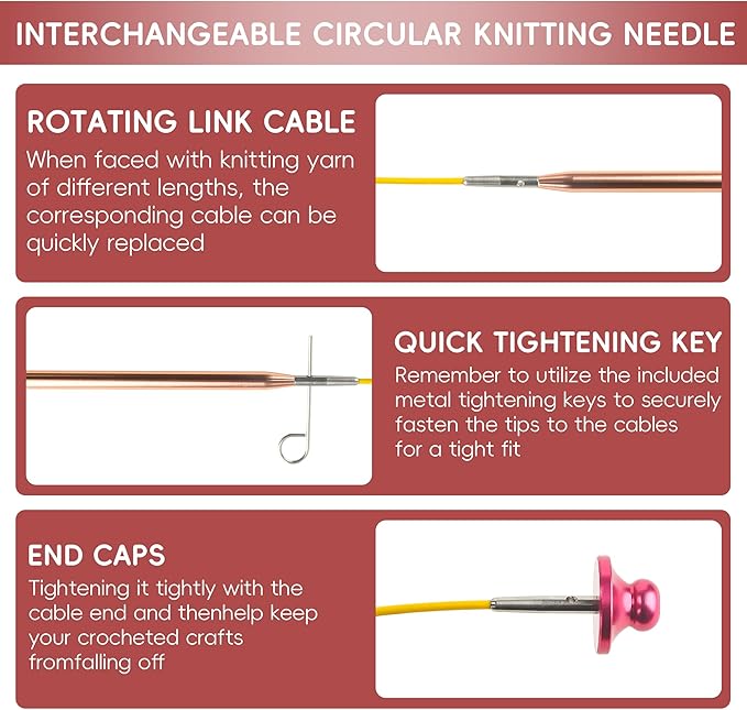 13 Pairs Interchangeable Circular Knitting Needles Set – Rose Gold Aluminum with Accessories - Image 3