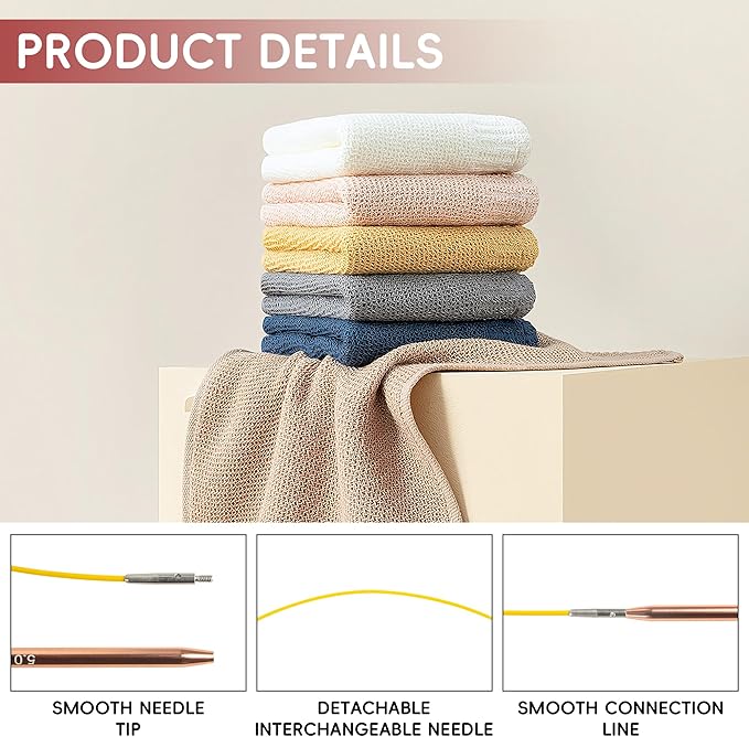 13 Pairs Interchangeable Circular Knitting Needles Set – Rose Gold Aluminum with Accessories - Image 4