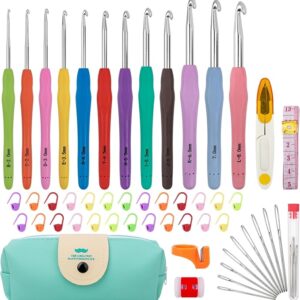 51pcs Crochet Hook Set – 12 Ergonomic Hooks & Beginner Knitting Kit with Blue Case