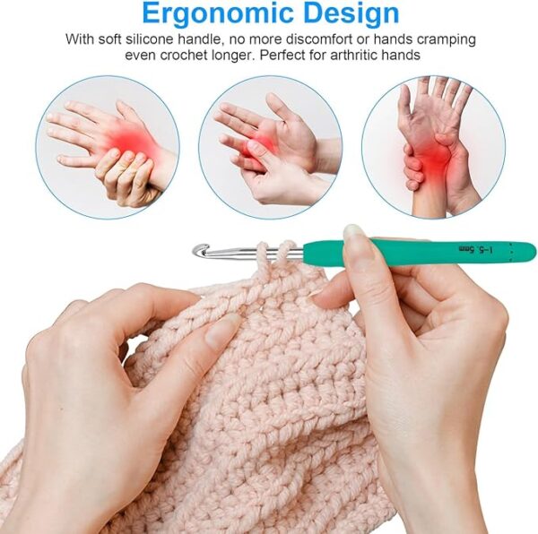 51pcs Crochet Hook Set – 12 Ergonomic Hooks & Beginner Knitting Kit with Blue Case - Image 4