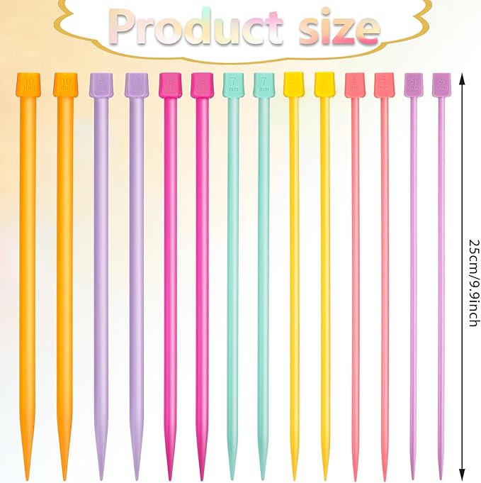 Colorful Single Pointed Knitting Needles – 4mm to 10mm Plastic Straight Pins Set - Image 2