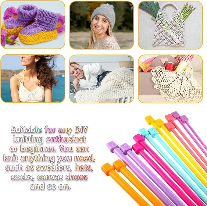 Colorful Single Pointed Knitting Needles – 4mm to 10mm Plastic Straight Pins Set - Image 3
