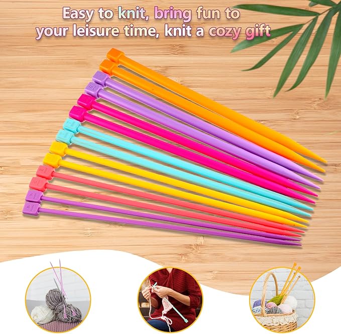 Colorful Single Pointed Knitting Needles – 4mm to 10mm Plastic Straight Pins Set - Image 4