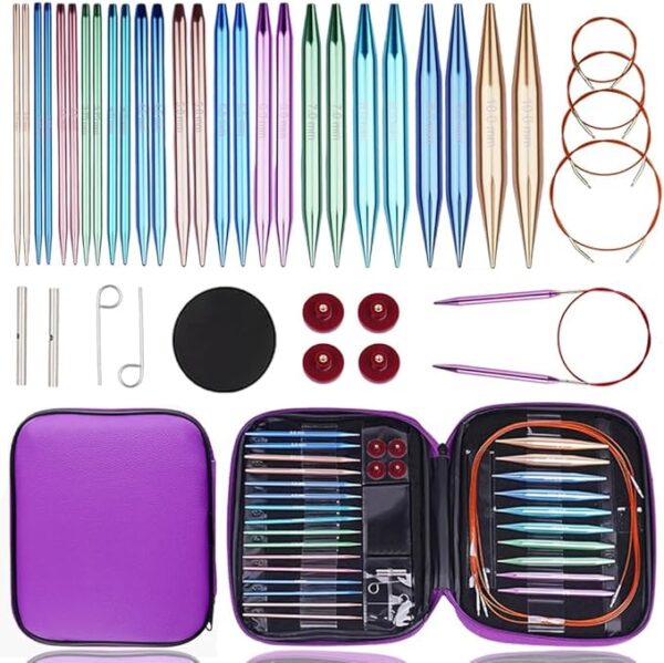 13 Pairs Interchangeable Circular Knitting Needles – 3.0–10.0mm Aluminum Set with Case