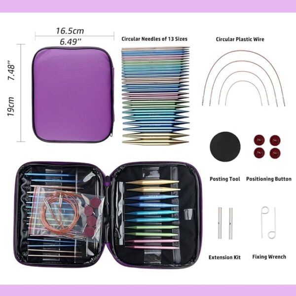 13 Pairs Interchangeable Circular Knitting Needles – 3.0–10.0mm Aluminum Set with Case - Image 2