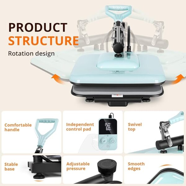 15x15 Swing Away Heat Press – Fast, Even Heating for T-Shirts, HTV & Sublimation (Blue) - Image 4