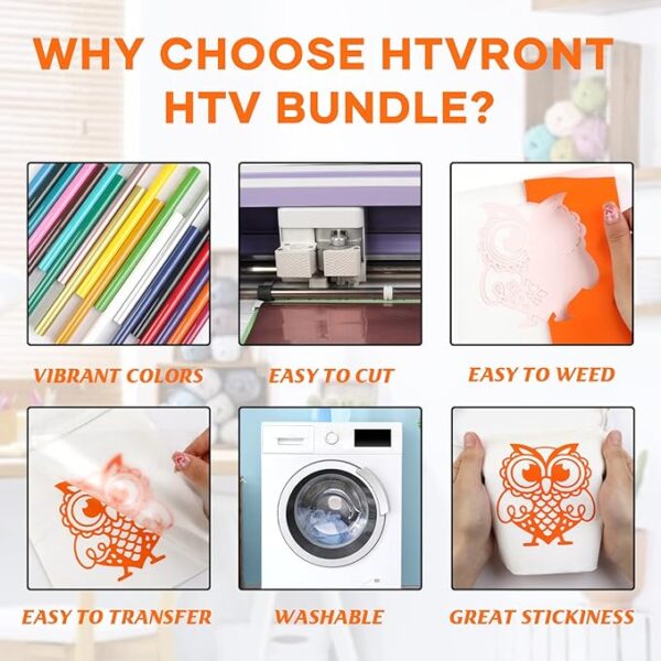 HTV Vinyl Bundle – 20 Pack 12"x3FT Iron-On Vinyl with Assorted Colors for T-Shirts - Image 3