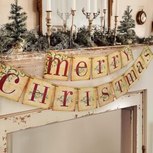 Vintage Merry Christmas Banner – Retro Victorian Xmas Decor for Indoor Home, Office & Fireplace
