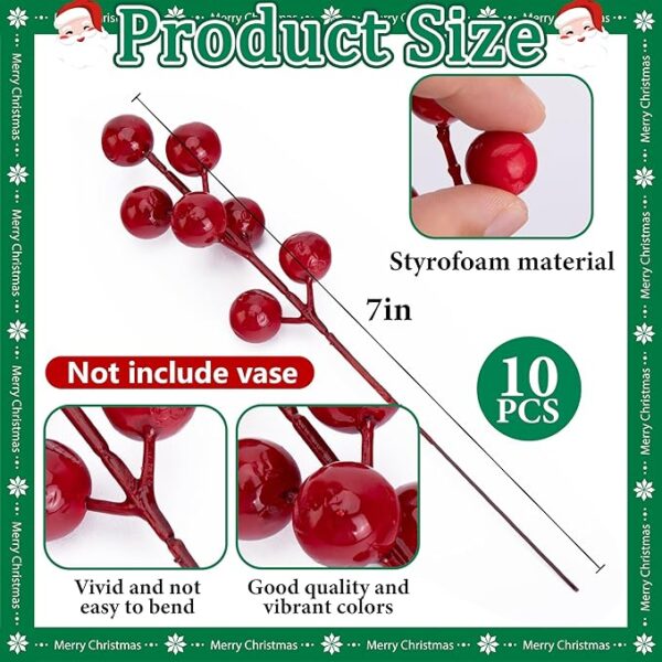 45pcs Artificial Pine Branches with Red Berries – 10.5" Faux Pine Stems for DIY Decor - Image 3