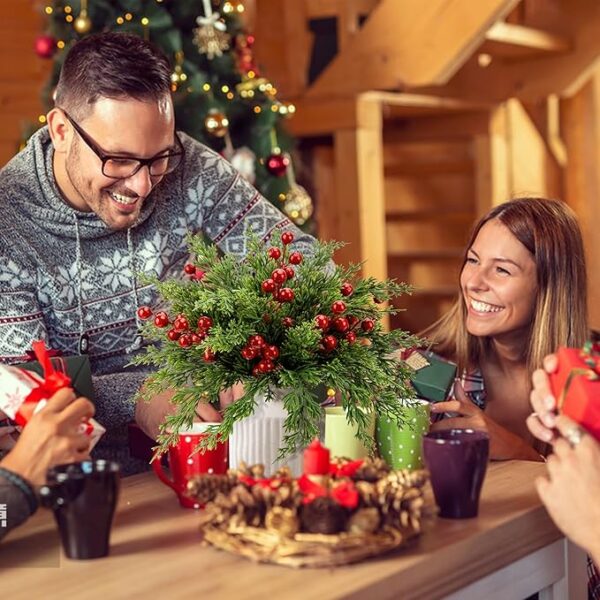 45pcs Artificial Pine Branches with Red Berries – 10.5" Faux Pine Stems for DIY Decor - Image 4
