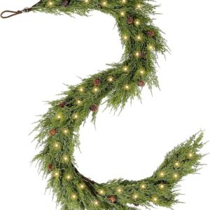 6FT Real Touch Cypress Cedar & Pine Cone Garland – Christmas Indoor/Outdoor Decor