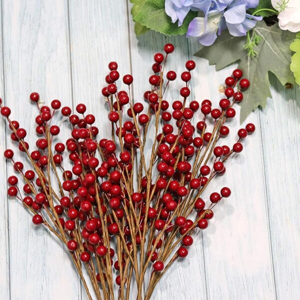 12 Pcs Artificial Red Berry Stems – 13.5" Waterproof Branches for Holiday & DIY Decor - Image 4