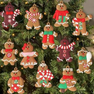 12pcs Gingerbread Man Ornaments – 3" Assorted Christmas Tree Decorations