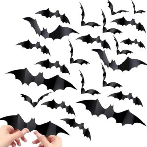 60PCS 3D Black Bat Stickers – Waterproof Halloween Wall Decor for Indoor Parties