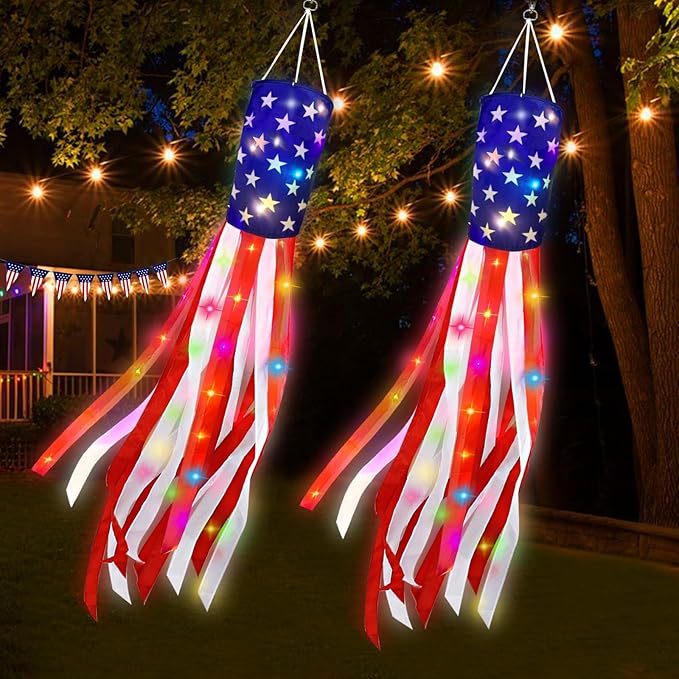 2PCS 60" LED American Flag Windsocks – Patriotic Outdoor Decor