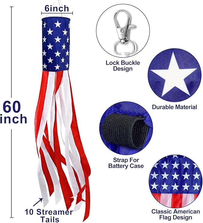 2PCS 60" LED American Flag Windsocks – Patriotic Outdoor Decor - Image 2