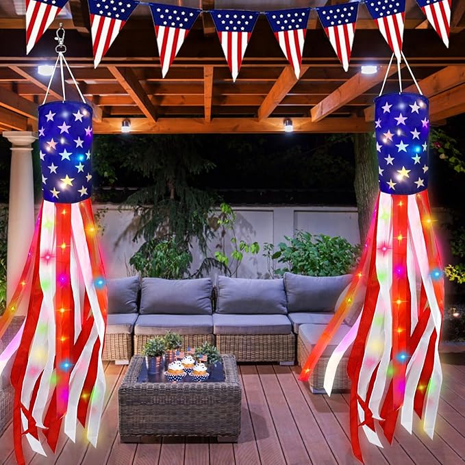 2PCS 60" LED American Flag Windsocks – Patriotic Outdoor Decor - Image 4