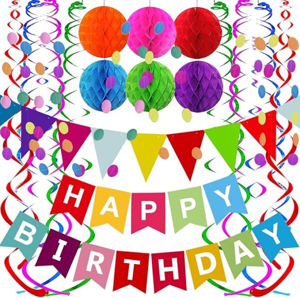 Birthday Banner & Colorful Party Garland Set