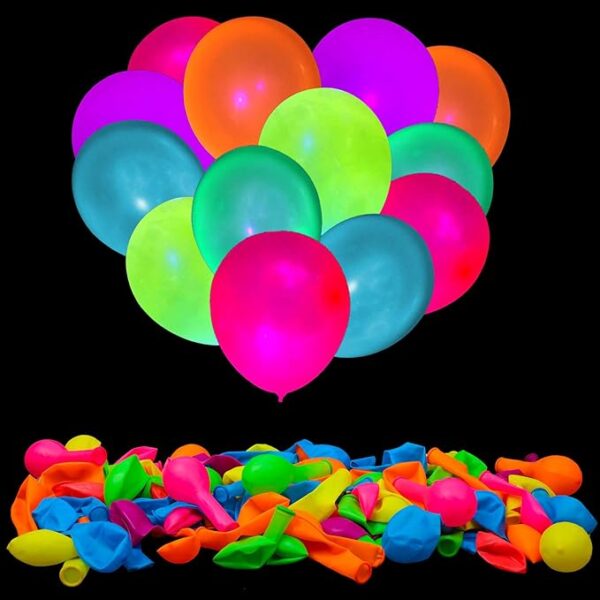 100PCS UV Neon Glow Balloons – Blacklight Reactive Party Decorations