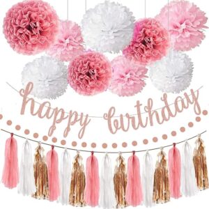 Pink Rose Gold Birthday Party Set – Glitter Banner, Garlands & Tassels