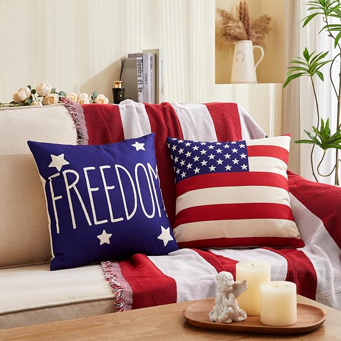 4th of July Pillow Covers 18x18", Set of 4 – Patriotic Red, White & Blue Outdoor Throw Cases - Image 4