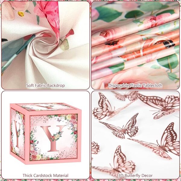 Baby Girl Pink Rose Gold Baby Shower Decor – Floral, “It’s a Girl” Backdrop & Balloon Arch Set - Image 4