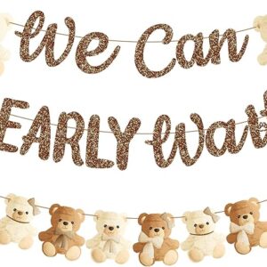 Teddy Bear Banner “We Can Bearly Wait” – Brown Glitter Baby Shower & Gender Reveal Decor (19"x70")