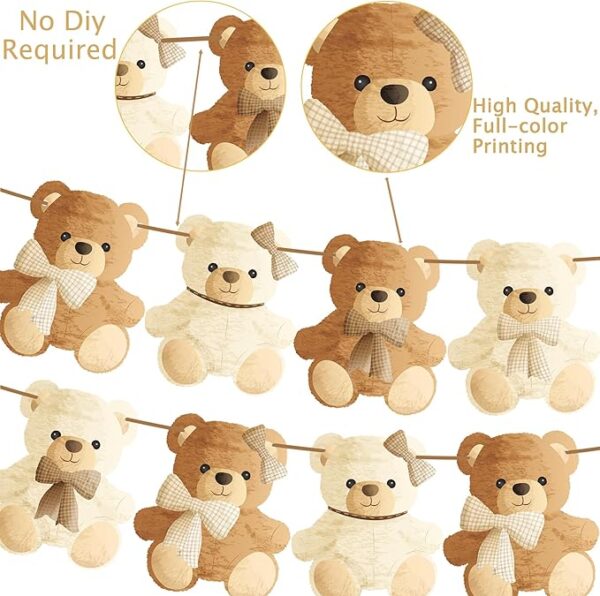Teddy Bear Banner “We Can Bearly Wait” – Brown Glitter Baby Shower & Gender Reveal Decor (19"x70") - Image 4