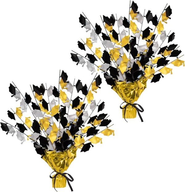 2-Pack Metallic Gleam ’N Burst Centerpieces – Black, Gold & Silver Graduation Table Decor (15")