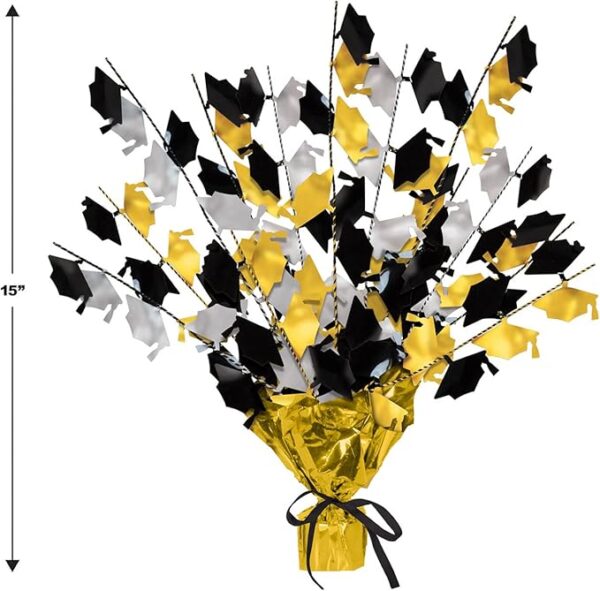 2-Pack Metallic Gleam ’N Burst Centerpieces – Black, Gold & Silver Graduation Table Decor (15") - Image 2