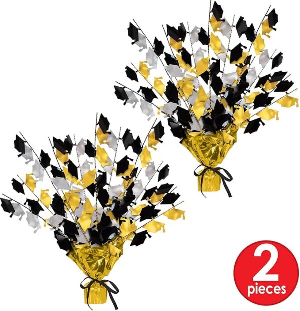 2-Pack Metallic Gleam ’N Burst Centerpieces – Black, Gold & Silver Graduation Table Decor (15") - Image 3