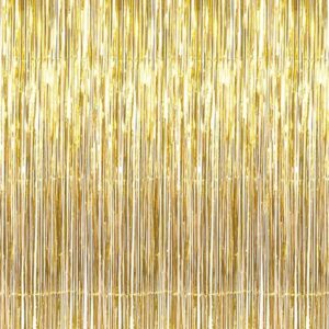3.2ft x 9.8ft Gold Metallic Tinsel Fringe Curtain – Party Photo Backdrop & Streamer