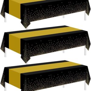 3-Pack Black & Gold Graduation Tablecloths – 54"x108" Disposable for 2025 Party