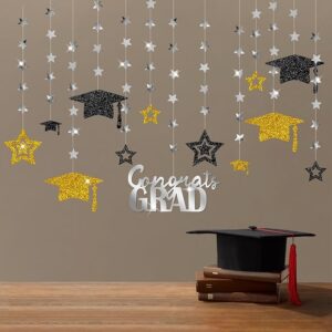 2025 Gold, Silver & Black Graduation Garland Kit – Stars, Caps & Congrats Banner for Party Decor