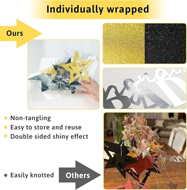 2025 Gold, Silver & Black Graduation Garland Kit – Stars, Caps & Congrats Banner for Party Decor - Image 4