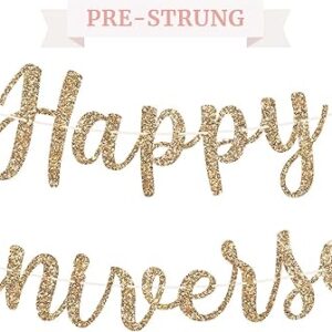 Pre-Strung Gold Glitter Happy Anniversary Banner – 6ft Garland, No DIY Needed