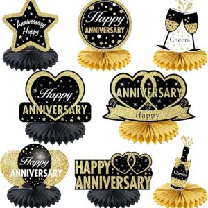 8PCS Happy Anniversary Honeycomb Table Centerpieces – Party Supplies for Milestone Anniversaries