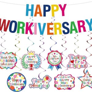 Happy Workiversary Banner – 1PCS Banner & 8PCS Colorful Swirls for Office Party