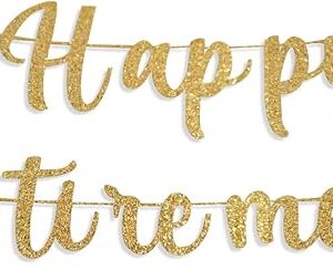 Gold Glitter Happy Retirement Banner – Farewell Party Decor, “We Will Miss You” Goodbye Sign